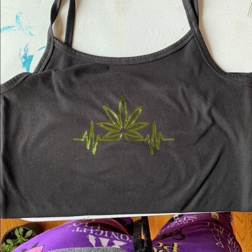 Weed heartbeat vinyl decal on tank top